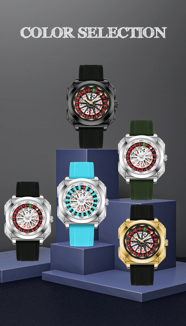 2025 New Mens Roulette Watch VA VA VOOM Brand Original Sports Style Fashion Silicone Strap Night Light Square Gift Watch for Men