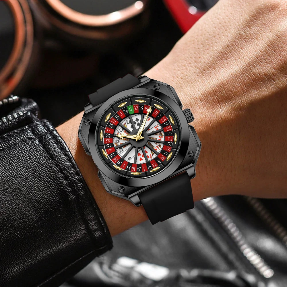 2025 New Mens Roulette Watch VA VA VOOM Brand Original Sports Style Fashion Silicone Strap Night Light Square Gift Watch for Men