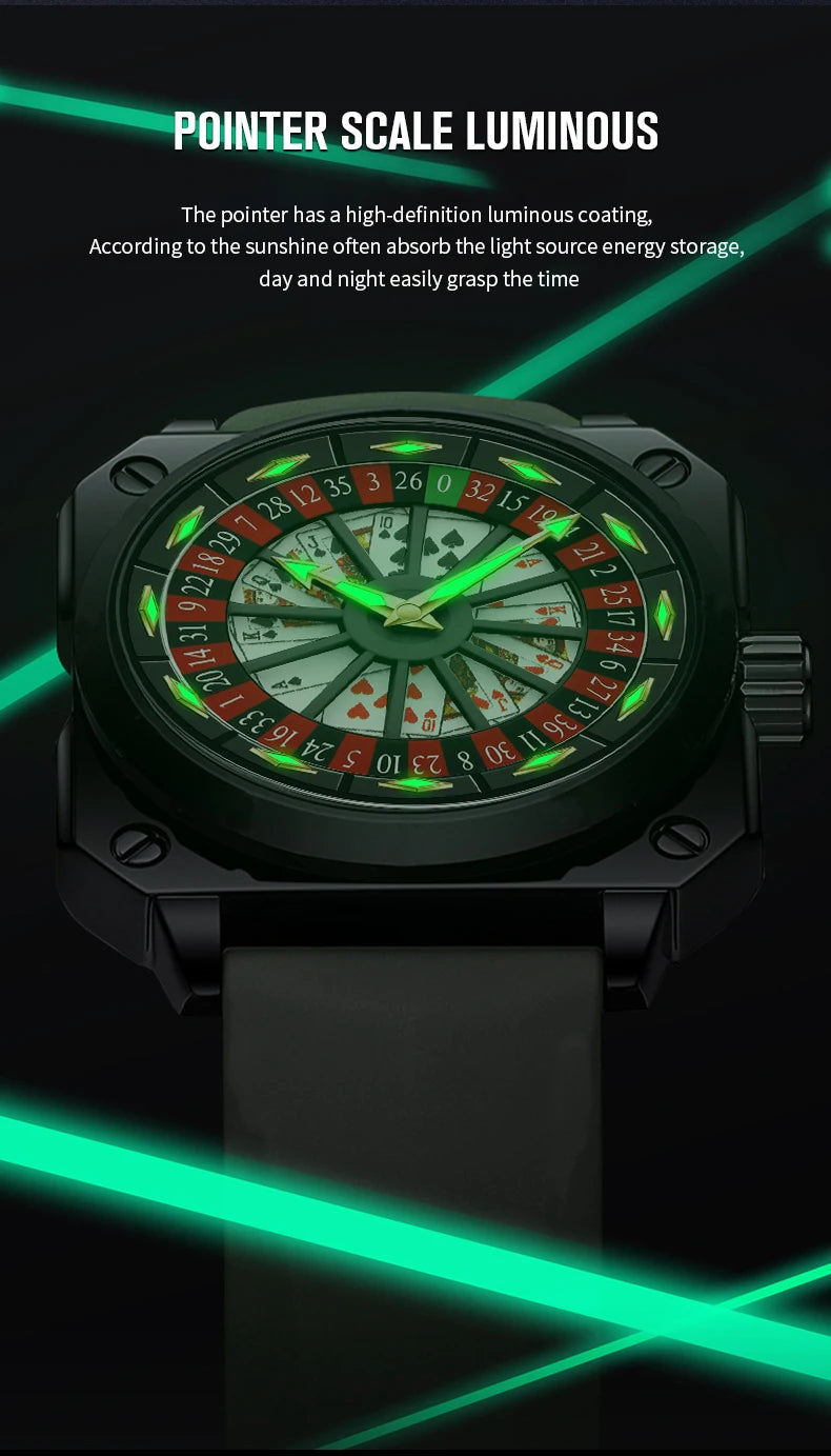 2025 New Mens Roulette Watch VA VA VOOM Brand Original Sports Style Fashion Silicone Strap Night Light Square Gift Watch for Men