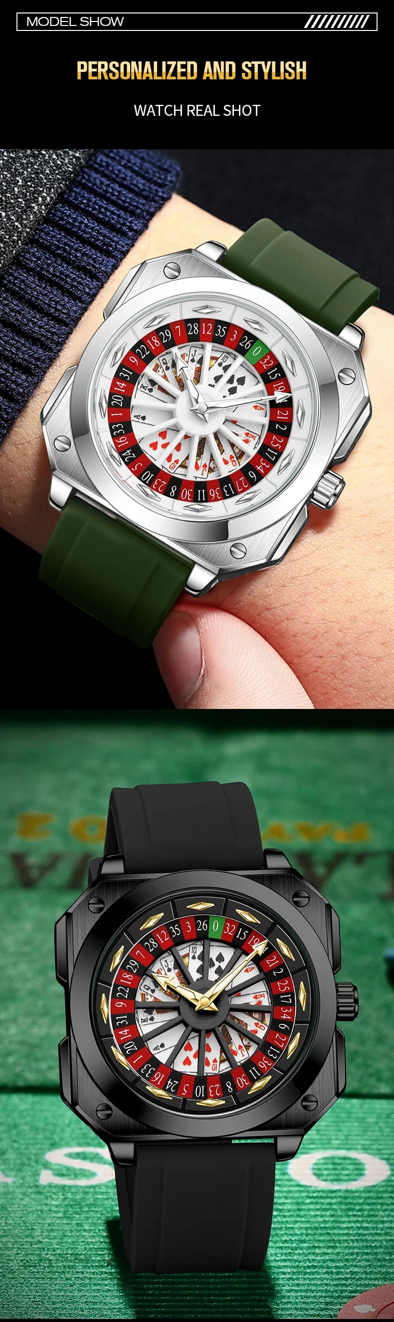 2025 New Mens Roulette Watch VA VA VOOM Brand Original Sports Style Fashion Silicone Strap Night Light Square Gift Watch for Men