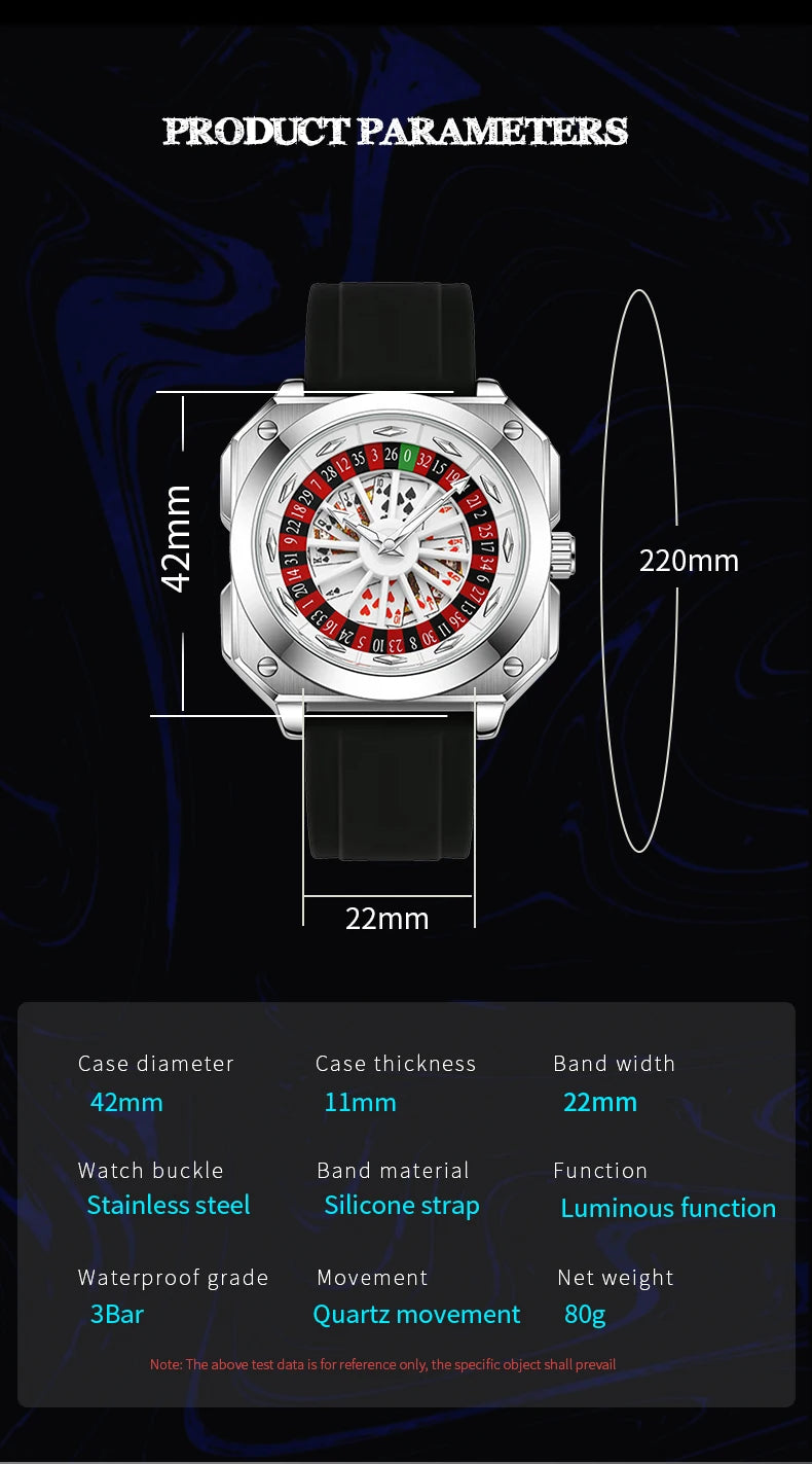 2025 New Mens Roulette Watch VA VA VOOM Brand Original Sports Style Fashion Silicone Strap Night Light Square Gift Watch for Men