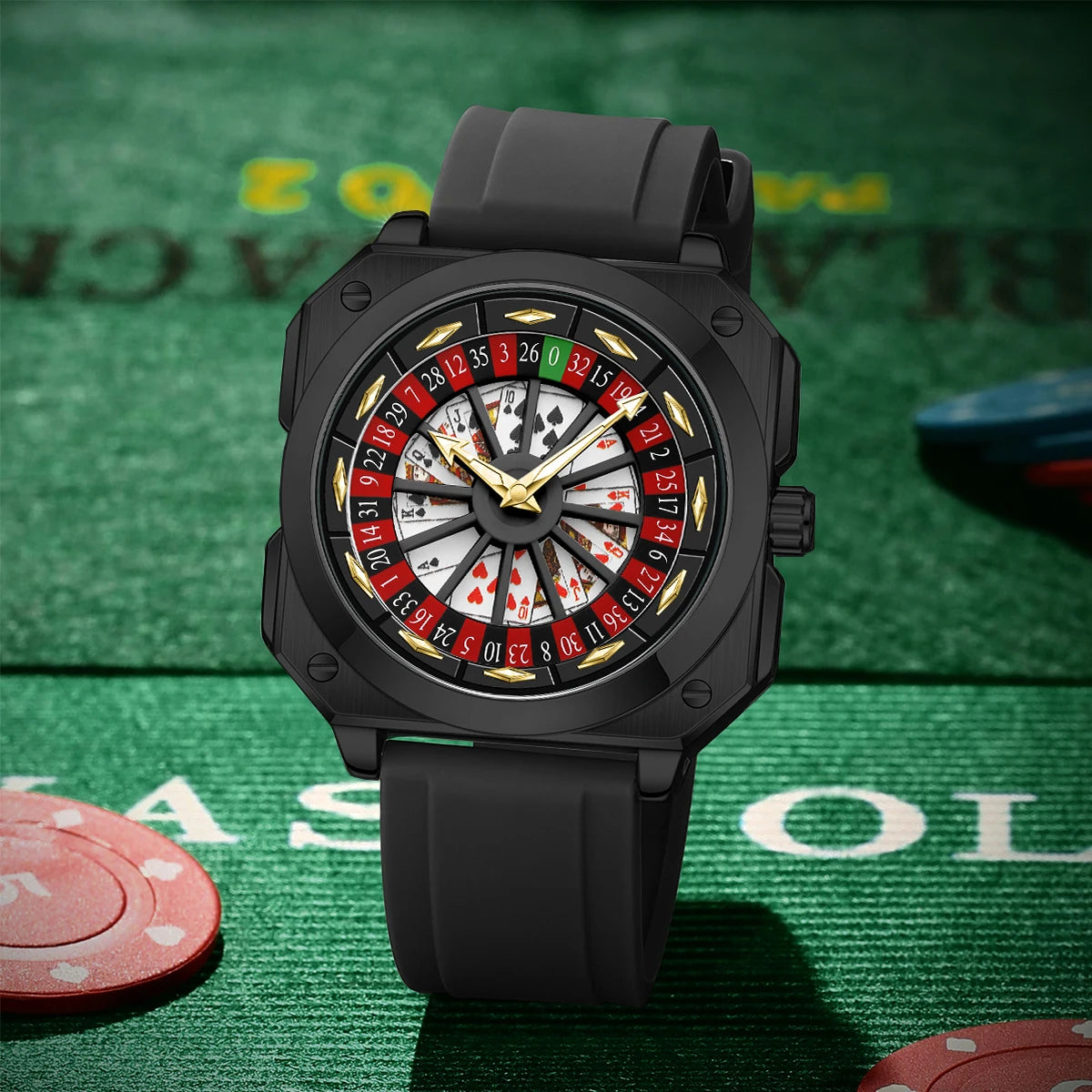2025 New Mens Roulette Watch VA VA VOOM Brand Original Sports Style Fashion Silicone Strap Night Light Square Gift Watch for Men