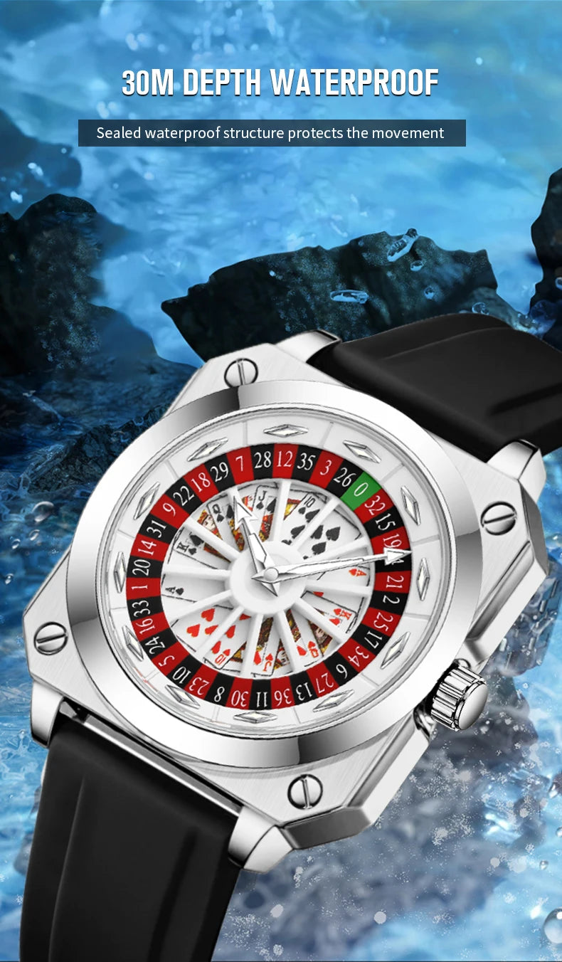 2025 New Mens Roulette Watch VA VA VOOM Brand Original Sports Style Fashion Silicone Strap Night Light Square Gift Watch for Men