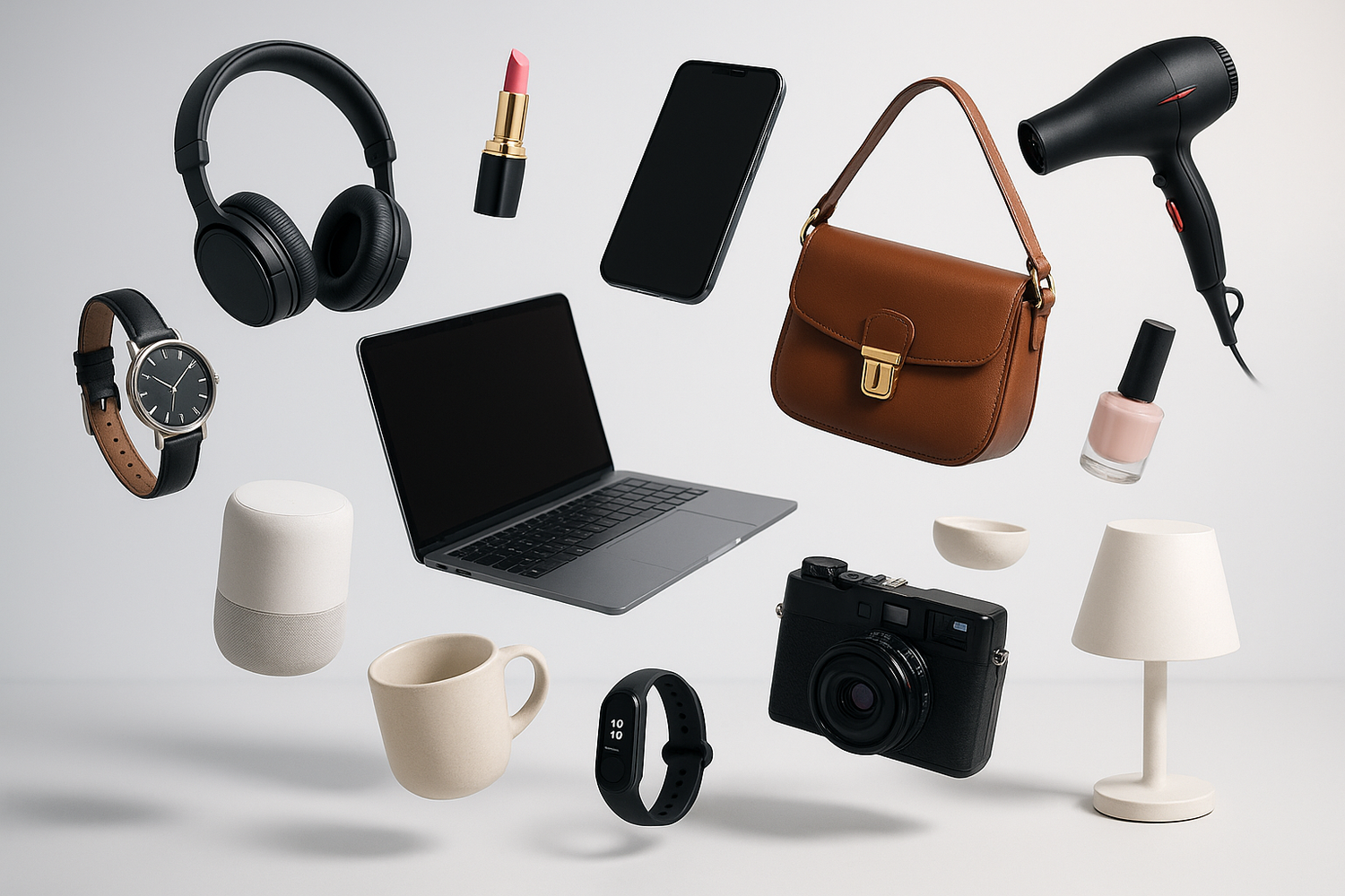 a bunch of products floating