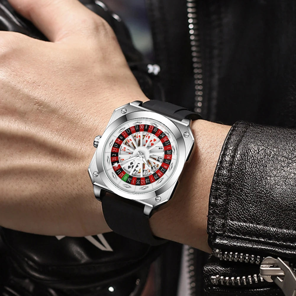 2025 New Mens Roulette Watch VA VA VOOM Brand Original Sports Style Fashion Silicone Strap Night Light Square Gift Watch for Men