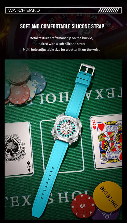 2025 New Mens Roulette Watch VA VA VOOM Brand Original Sports Style Fashion Silicone Strap Night Light Square Gift Watch for Men