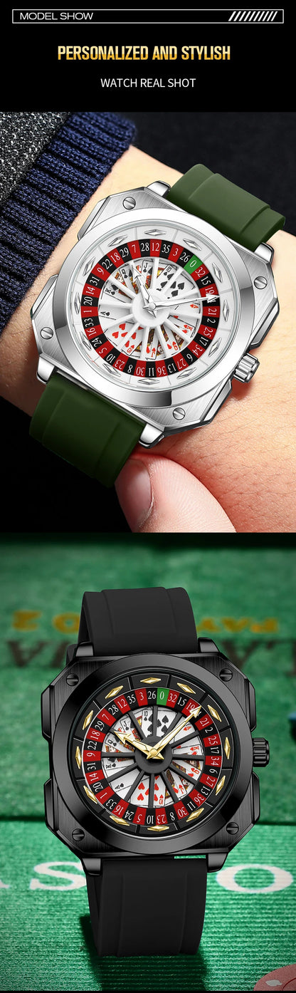 2025 New Mens Roulette Watch VA VA VOOM Brand Original Sports Style Fashion Silicone Strap Night Light Square Gift Watch for Men